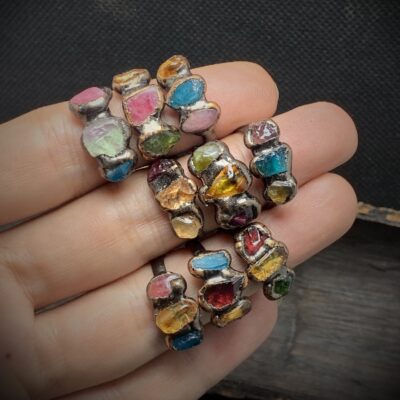 Handmade Raw Crystal Ring · Irregular Multi-Stone Bronze Ring