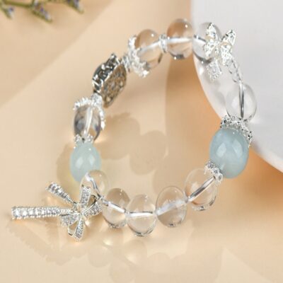 Aquamarine & Clear Quartz Bracelet for Peace & Balance