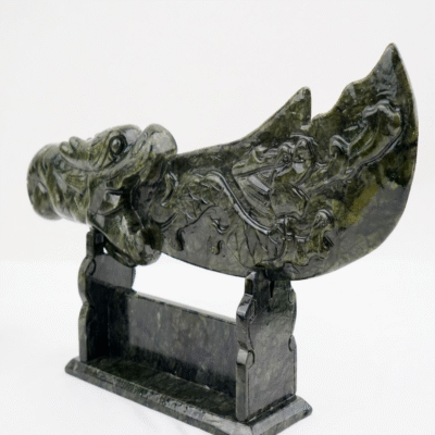 Serpentine Dragon Blade Sculpture – Jade Dragon Decorative Statue for Protection & Luck | ArvnDao