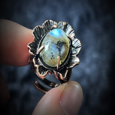 Labradorite Flower Ring · Adjustable Open Crystal Ring · Natural Flash Stone