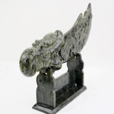 Serpentine Dragon Blade Sculpture – Jade Dragon Decorative Statue for Protection & Luck | ArvnDao