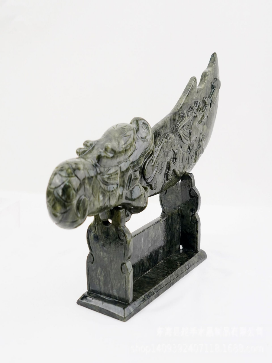 Serpentine Dragon Blade Sculpture – Jade Dragon Decorative Statue for Protection & Luck | ArvnDao - Image 2