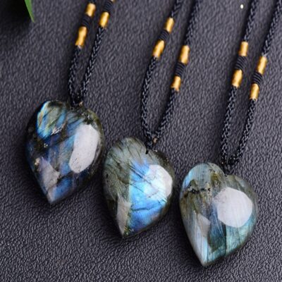 Labradorite Heart Pendant | Natural Crystal Necklace for Protection & Intuition Awakening