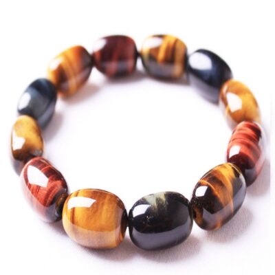 Natural Triple-Color Tiger Eye Barrel Bracelet | Protection & Confidence Crystal