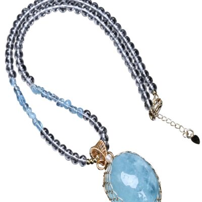Natural Aquamarine Necklace with Ice-Grade Blue Cabochon Pendant | Calm, Clarity & Healing Crystal Jewelry