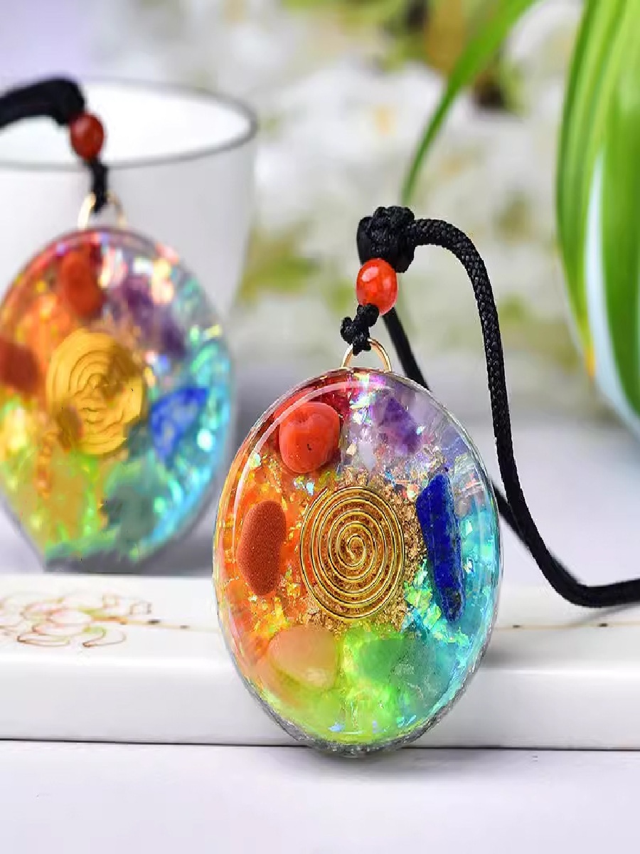 Seven Chakra Natural Crystal Chip Pendant – Rainbow Gemstone Healing Necklace - Image 3
