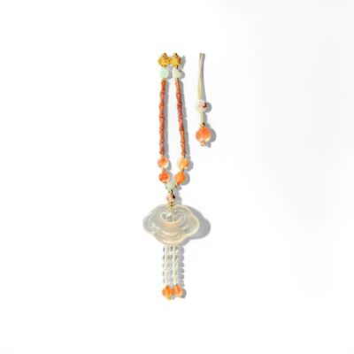 Chalcedony Ruyi Pendant Necklace with Agate & Bamboo Beads for Luck & Protection