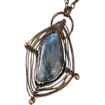 Handmade Labradorite Pendant Necklace · Vintage Copper Wire Wrapped Crystal