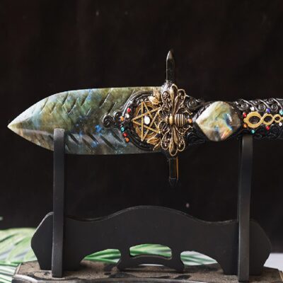 Handcrafted Labradorite Crystal Athame — Natural Stone Ritual Dagger | Energy Cleansing, Altar Decor, Wicca & Healing Tool