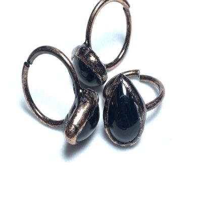 Black Onyx Teardrop Adjustable Ring · Copper Electroformed Protection Ring