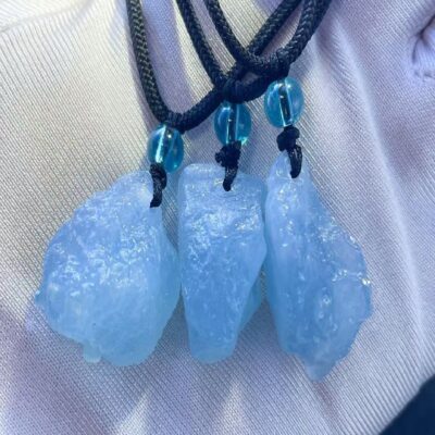 Raw Aquamarine Crystal Pendant Necklace · Natural Blue Beryl Stone · Irregular Rough Gemstone Amulet