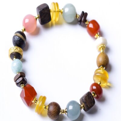 Multigem Amber, Agarwood & Red Agate Healing Bracelet | ArvnDao