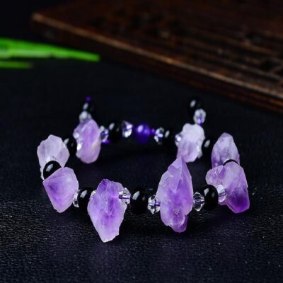 Natural Amethyst Cluster Bracelet – Raw Uruguayan Amethyst Crystal Healing Bracelet
