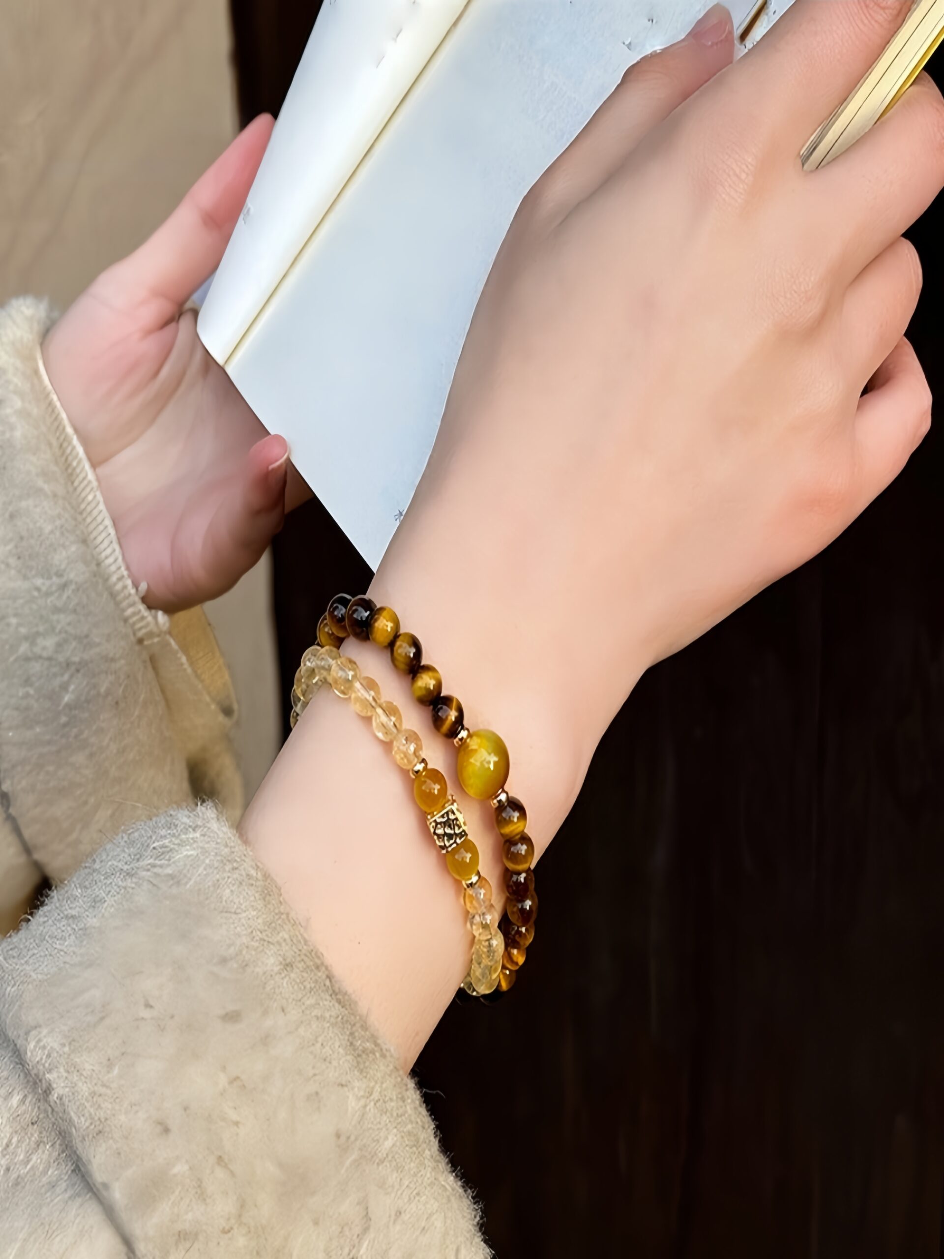 Tiger Eye & Citrine Double Layer Bracelet for Wealth & Confidence - Image 2