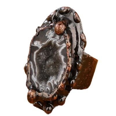 Raw Agate Geode Ring · Antique Copper Adjustable Crystal Ring for Protection