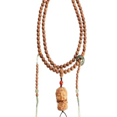 Mysore Sandalwood Green Tara Pendant Necklace | Natural Aromatic Wood Mala