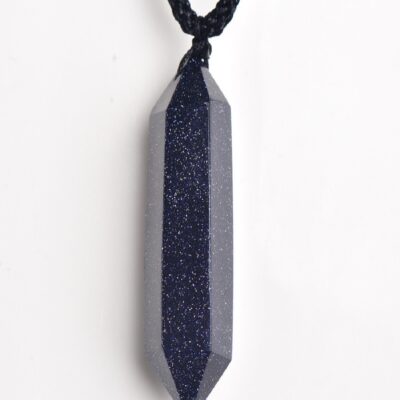 Blue Goldstone Double Point Pendant | Crystal Necklace for Confidence & Focus