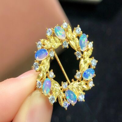 Natural Opal Brooch Pendant Necklace in Gold Setting | Multifunction Luxury Gemstone Jewelry