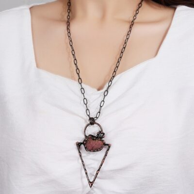 Raw Rhodonite Arrow Pendant Necklace · Heart Healing & Emotional Balance
