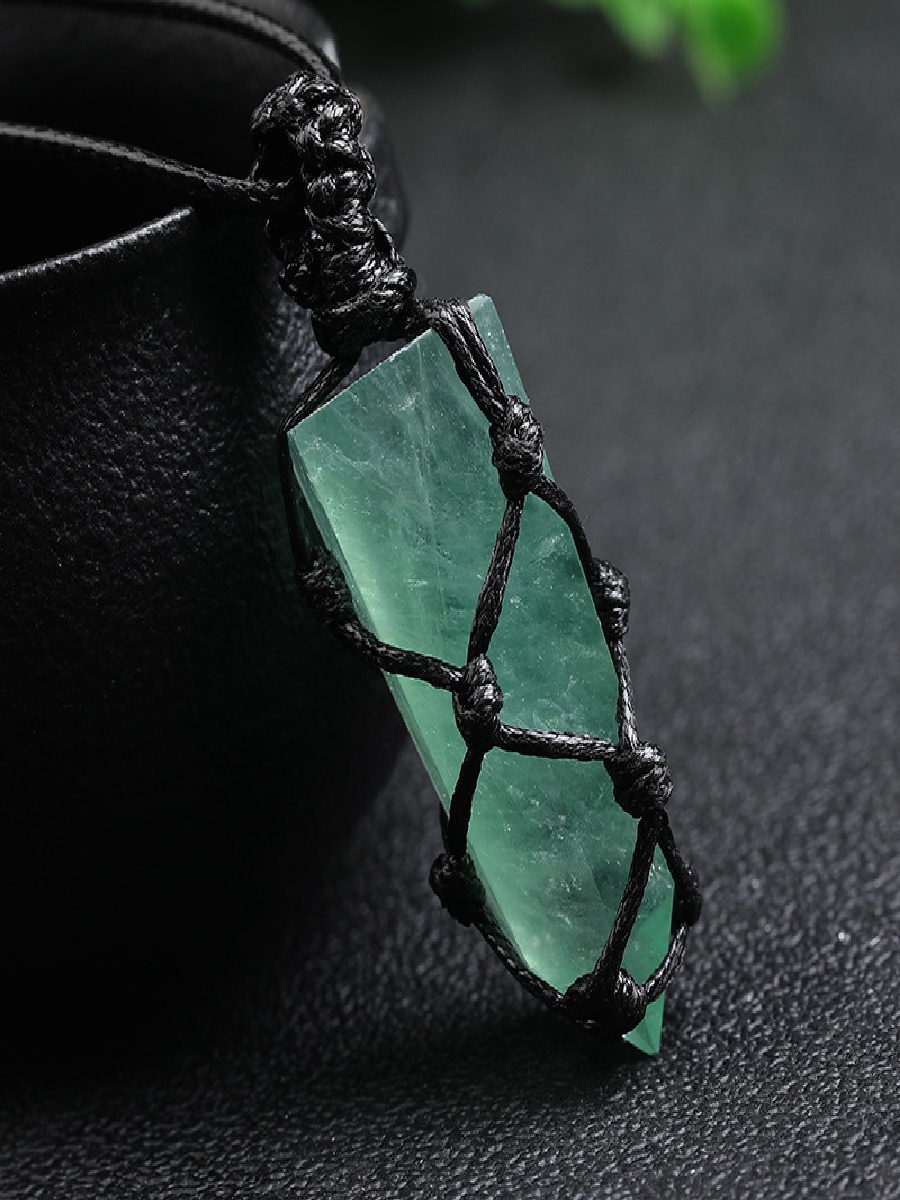 Green Fluorite Point Pendant in Vintage Net Wrap | Clarity, Balance & Protection - Image 2