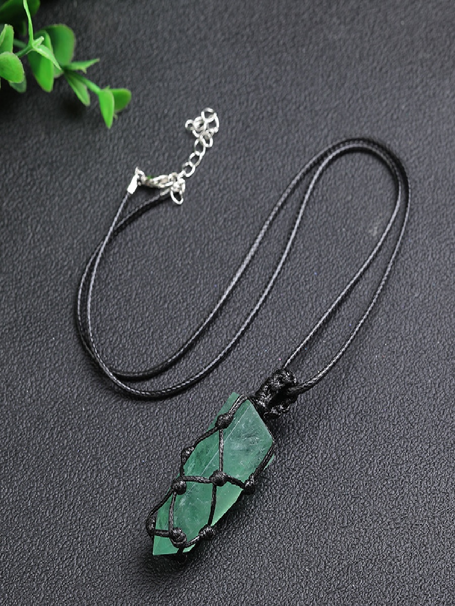 Green Fluorite Point Pendant in Vintage Net Wrap | Clarity, Balance & Protection - Image 3