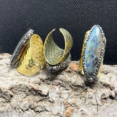 Labradorite Irregular Adjustable Ring · Gold Plated Crystal Ring for Intuition & Protection