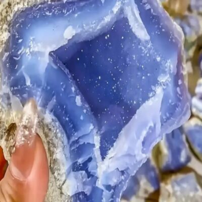 Blue Lace Agate Geode Crystal Specimen | Natural Blue Banded Agate Raw Mineral for Healing & Display