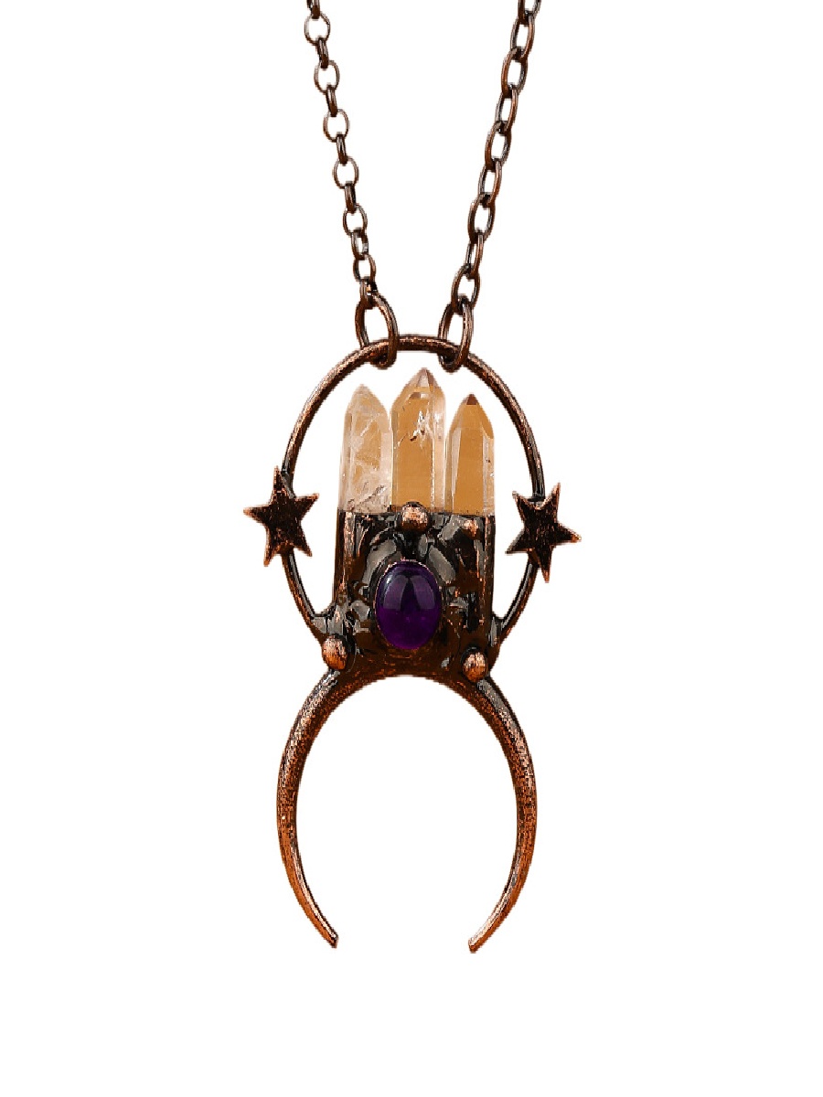 Amethyst & Clear Quartz Pendant Necklace · Moon Goddess Crystal Jewelry | ArvnDao