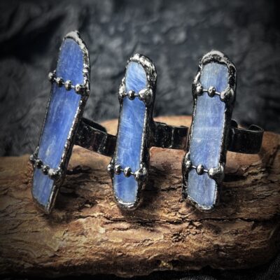 Raw Blue Kyanite Ring | Long Natural Blade Crystal · Adjustable Antique Silver Ring