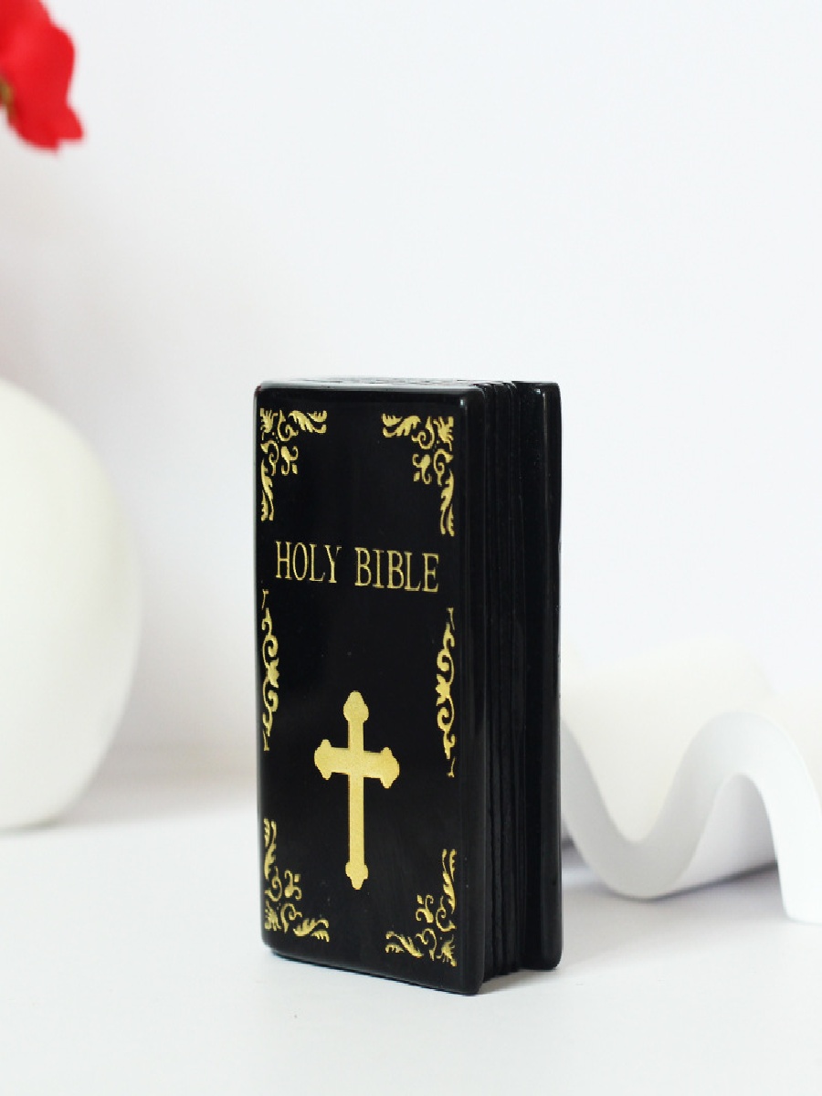 Hand-Carved Crystal Holy Bible Figurine – Obsidian / Clear Quartz Book Sculpture for Home Decor & Spiritual Protection - Image 2