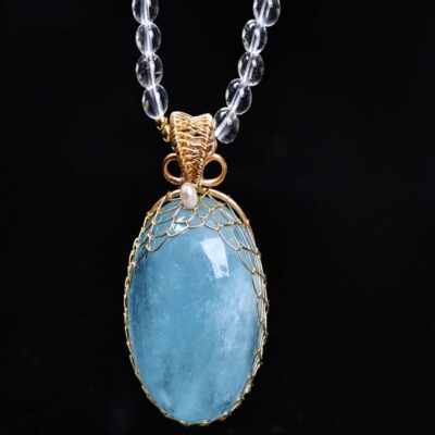 Natural Aquamarine Necklace with Ice-Grade Blue Cabochon Pendant | Calm, Clarity & Healing Crystal Jewelry