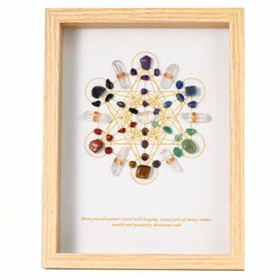 Metatron’s Cube Crystal Grid Frame | ArvnDao Sacred Geometry Energy Art with Natural Quartz & Chakra Stones