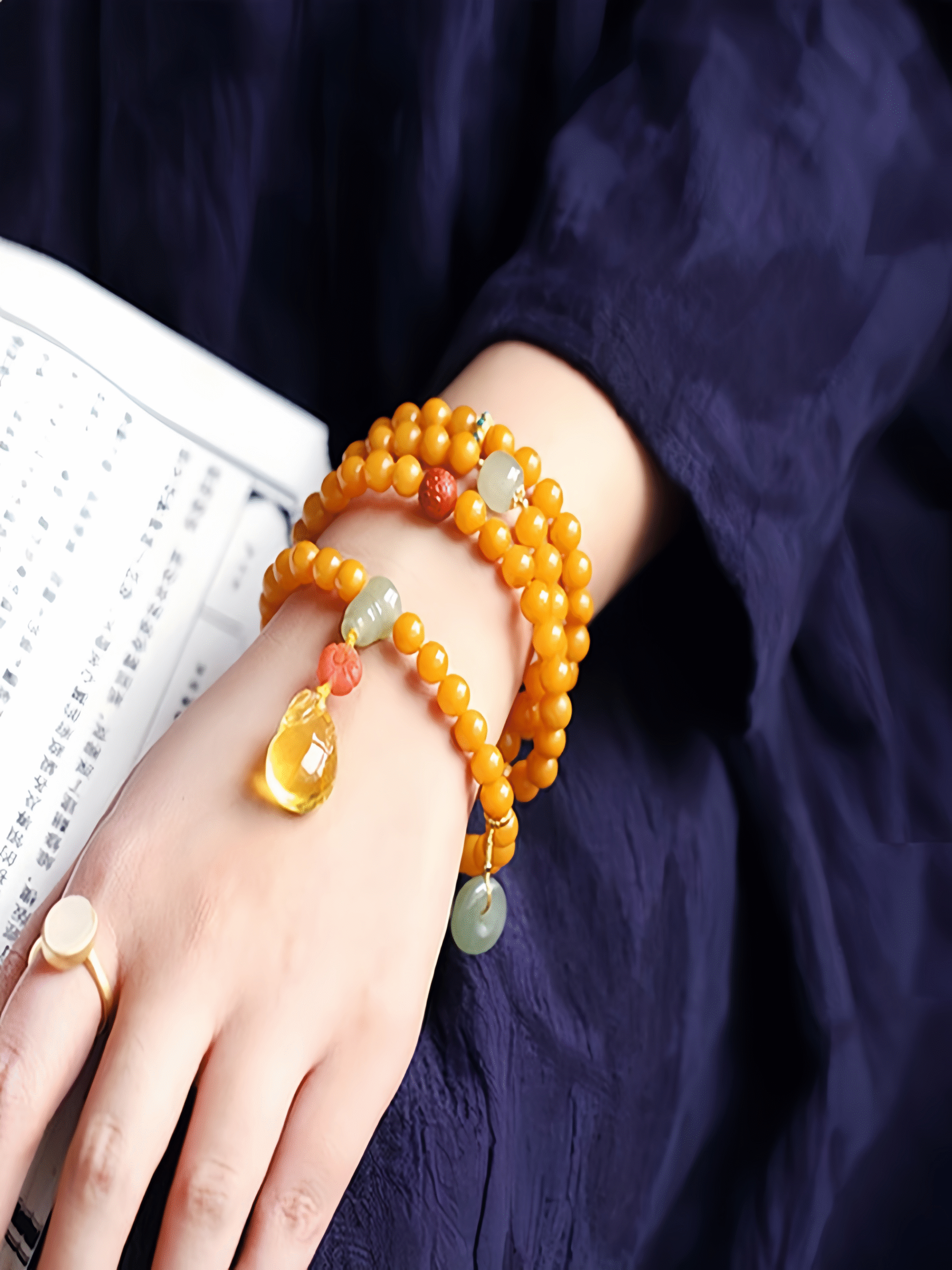 Natural Yellow Amber Mala Beads 108 – 7mm Chicken Oil Amber Bracelet & Necklace - Image 4