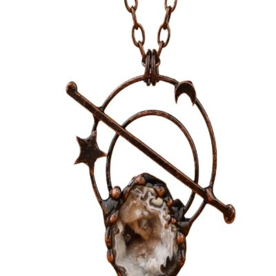 Cosmic Geode Pendant · Raw Clear Quartz with Amethyst & Rose Quartz | Copper Electroformed Necklace