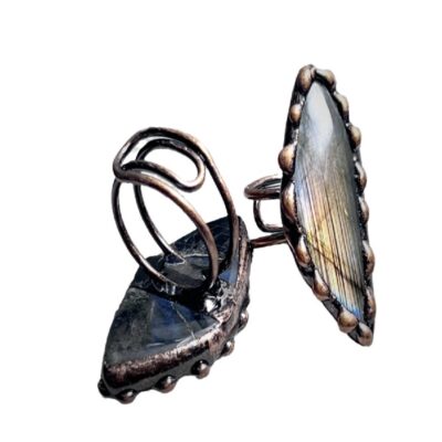 Labradorite Statement Ring · Wide Band · Adjustable Vintage Style