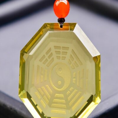 Natural Citrine Bagua Pendant for Protection & Wealth | Feng Shui Energy Amulet Necklace