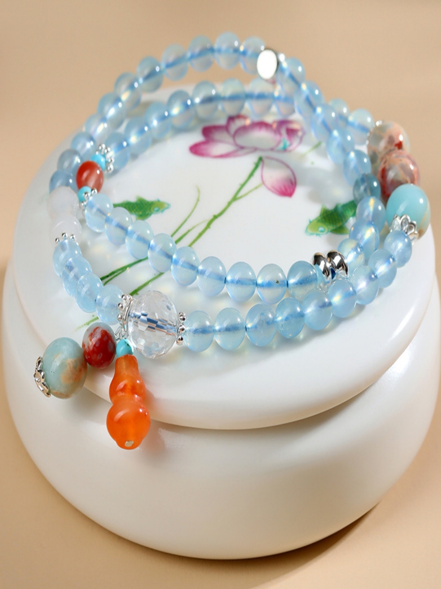 Aquamarine and Shoushan Stone Double Bracelet for Peace & Balance | ArvnDao - Image 3