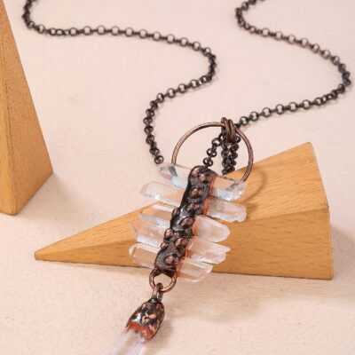 Clear Quartz Point Necklace · Handmade Vintage Copper Crystal Pendant