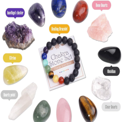 13pcs Chakra Crystal Healing Gift Set with Gemstones, Bracelet & Raw Stones