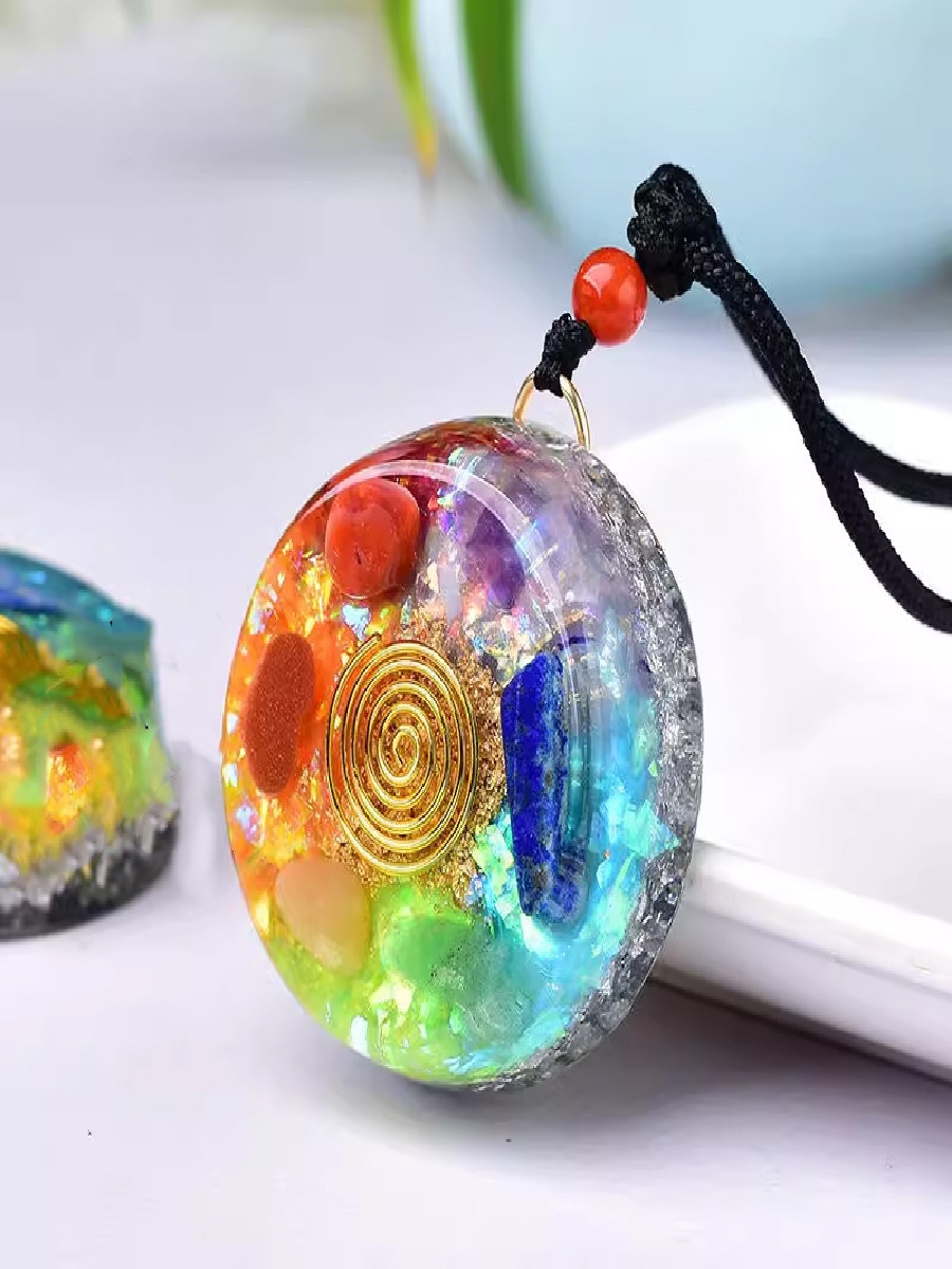 Seven Chakra Natural Crystal Chip Pendant – Rainbow Gemstone Healing Necklace - Image 4