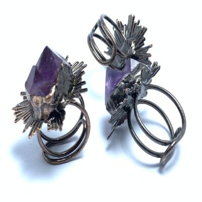 Raw Amethyst Blossom Ring | Adjustable Antique Copper Crystal Ring