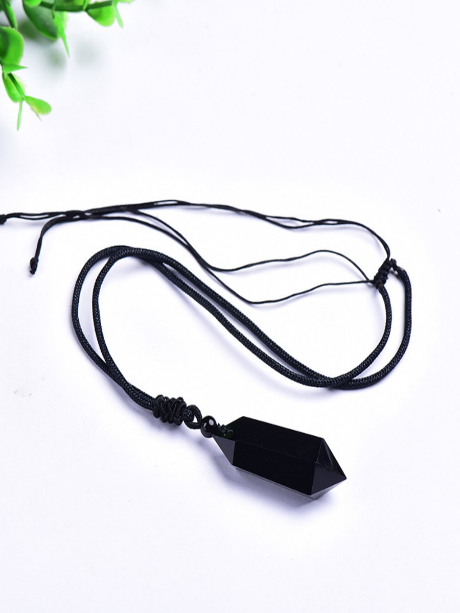 Obsidian Double-Point Pendant | Natural Protection Crystal Necklace | Grounding & Negative Energy Shield - Image 2