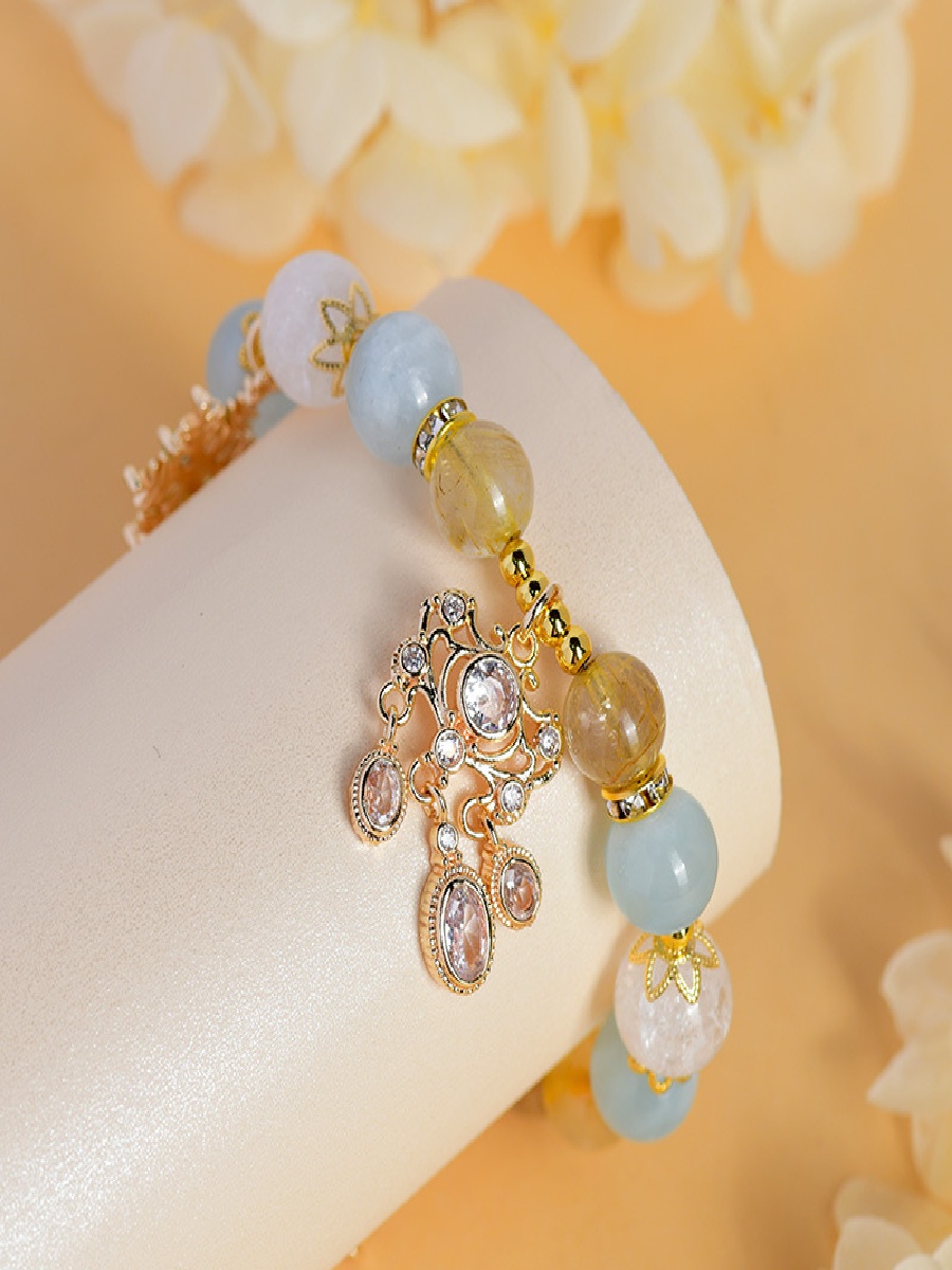 Libra Zodiac Crystal Bracelet with Clear Quartz, Citrine & Aquamarine - Image 4