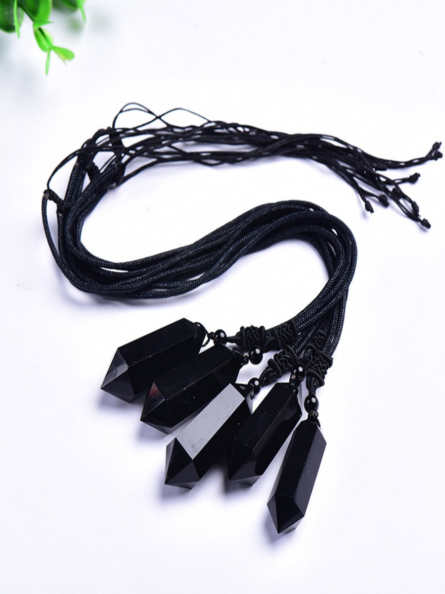 Obsidian Double-Point Pendant | Natural Protection Crystal Necklace | Grounding & Negative Energy Shield - Image 4