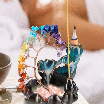 Seven Chakra Crystal Tree Incense Holder | ArvnDao Gemstone Energy Tree for Healing & Harmony