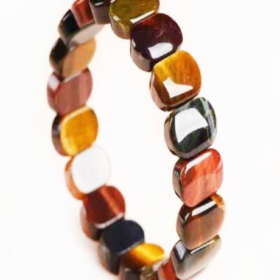 Natural Multi-Color Tiger Eye Bamboo Bracelet | Protection & Confidence Stone