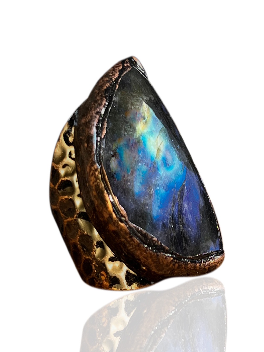 Labradorite Flash Ring · Blue Fire Stone Adjustable Ring