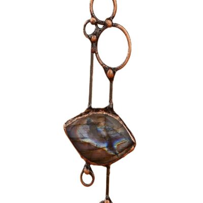 Labradorite & Amazonite Geometric Pendant Necklace | Handmade Vintage Copper Design
