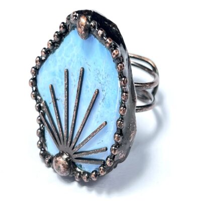 Raw Turquoise Adjustable Ring | Handmade Irregular Natural Stone Bronze Ring