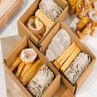 Crystal Smudge Cleansing Set with Palo Santo, White Sage & Geode